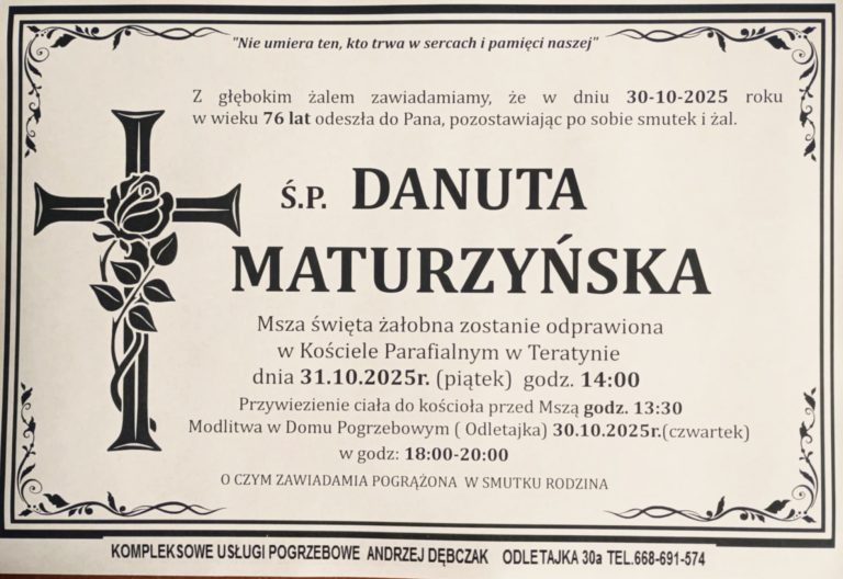 + Danuta Maturzyńska (76 l.)